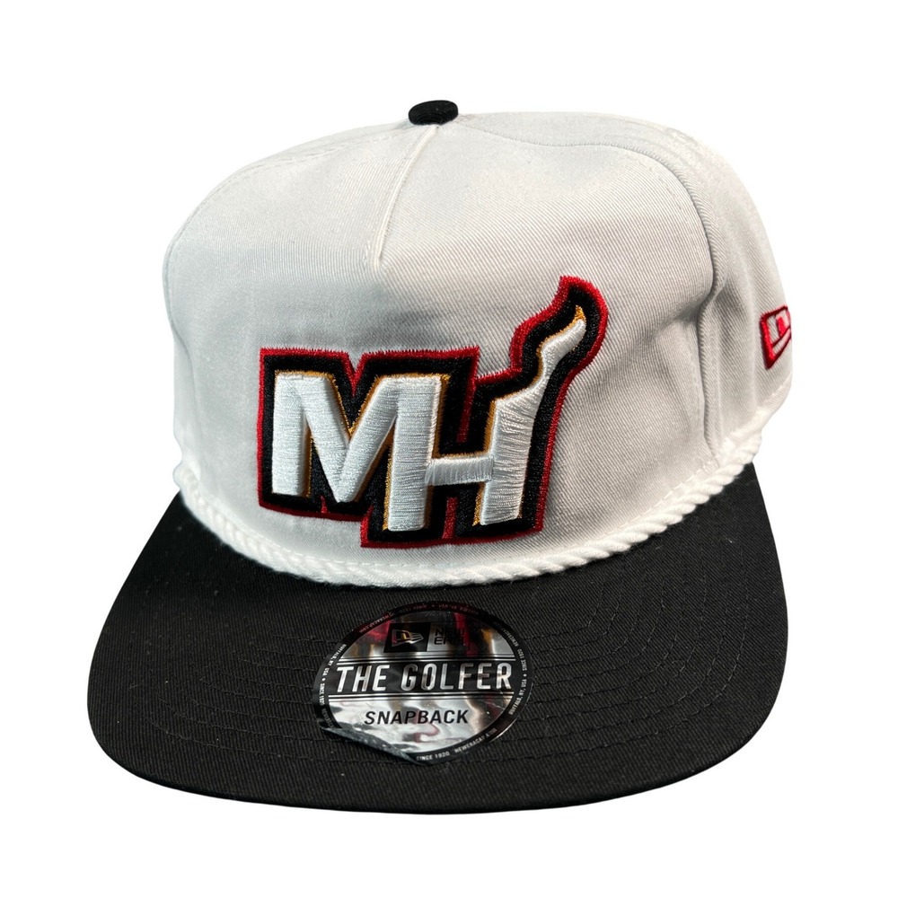 New Era Miami Heat Snapback Hat Mens OSFA White Black The Golfer Rope Cap NBA